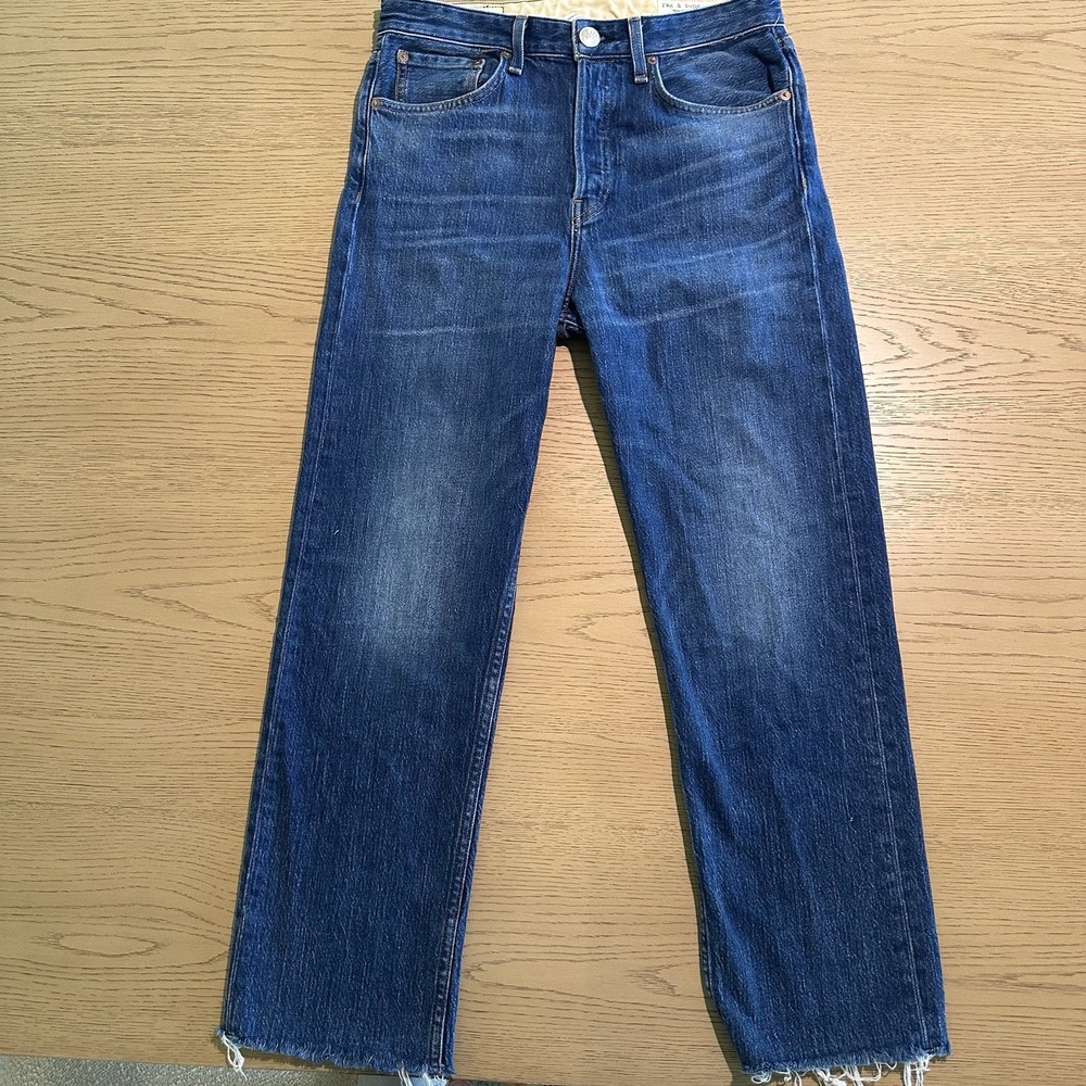 rag & bone Maya High Rise Ankle Straight Jeans Derby Wash Distressed Cut Fray 27